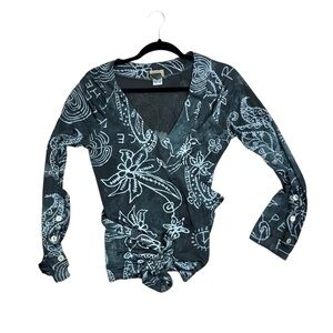 The People of The Labyrinths Printed Silk Wrap Top Size Small